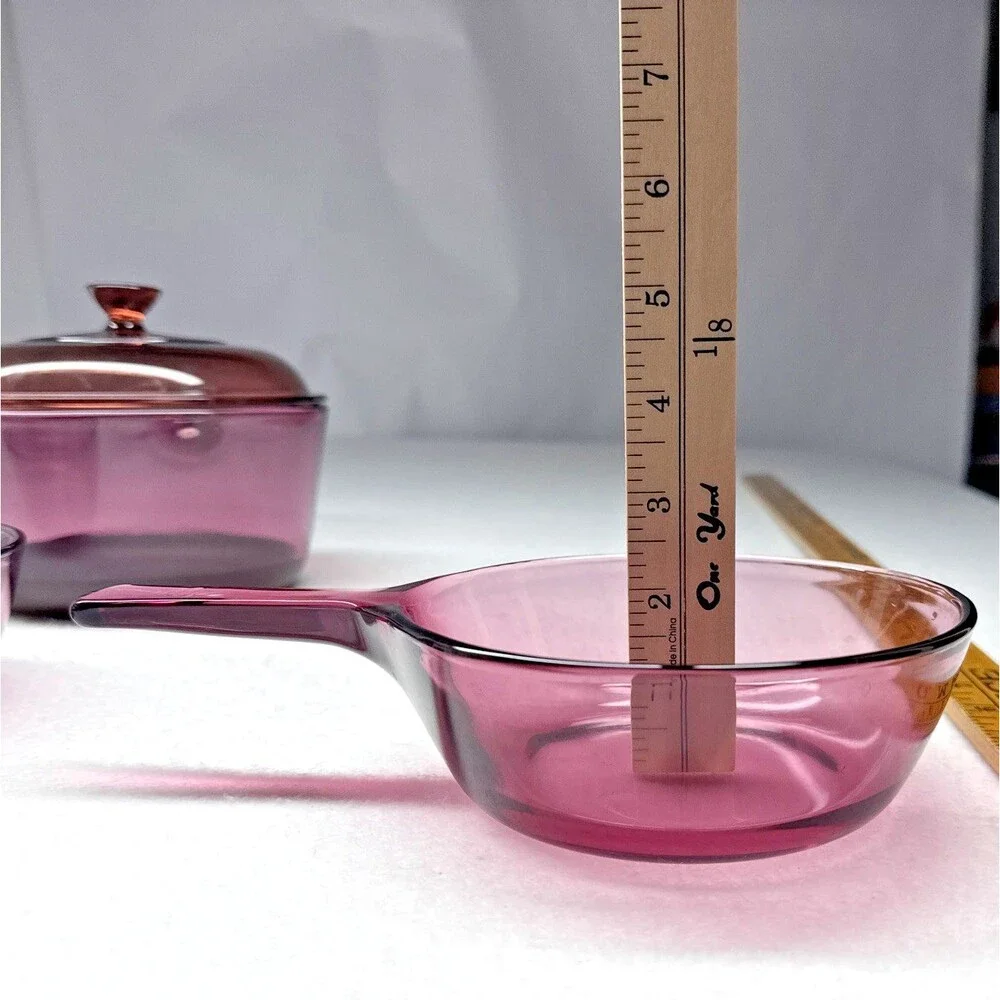 Corning Visions Cranberry Glass Cookware Set 1.5L Dutch Oven Lid 2 0.5L Saucepan